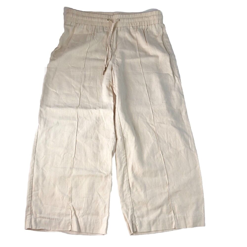 Anne Klein Women’s Wide Leg Capri Linen Blend Drawstring Waist Pants 32 In Waist